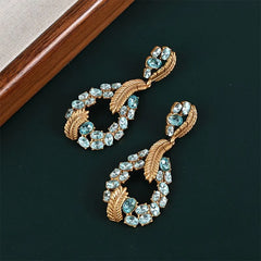 Chinese Vintage K9 Crystal Gold Plated Earrings Baroque Dangle Earrings Light Luxury