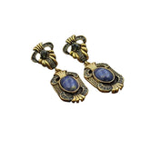 French Court Vintage Heavy Gemstone Earrings Gold Tone Antique Rhinestone Earrings
