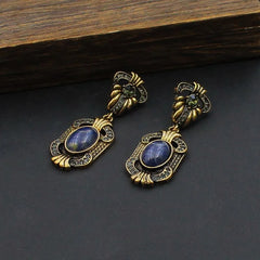 French Court Vintage Heavy Gemstone Earrings Gold Tone Antique Rhinestone Earrings
