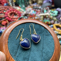 Natural Lapis Lazuli 18x25mm Teardrop 16mm Heart Earrings 14K Gold Plated Dangle Earrings