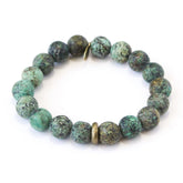 African Turquoise crystal bracelet with brass ring accent - handcrafted healing jewelry by Crystalvana