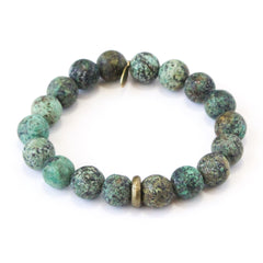African Turquoise crystal bracelet with brass ring accent - handcrafted healing jewelry by Crystalvana