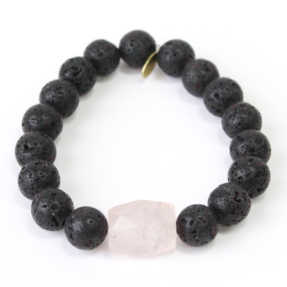 Rose Quartz and Lava Stone fertility bracelet - handcrafted healing jewelry by Crystalvana