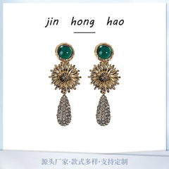 Summer Sunflower Cubic Zirconia Earrings Sterling Silver Needle Dangle Earrings