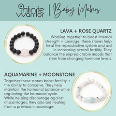 Close-up of rose quartz beads paired with natural lava stone