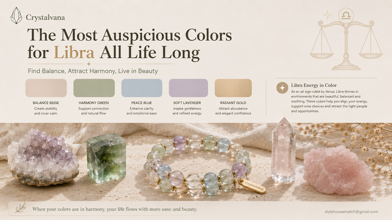 Libra lucky colors crystal bracelet matching guide - champagne gold sage green silver blue lavender beige palette