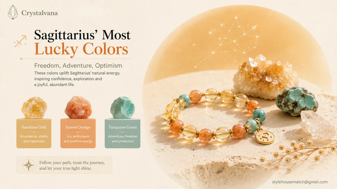 Sagittarius lucky colors crystal bracelet matching guide - turquoise gold royal blue burgundy deep purple palette