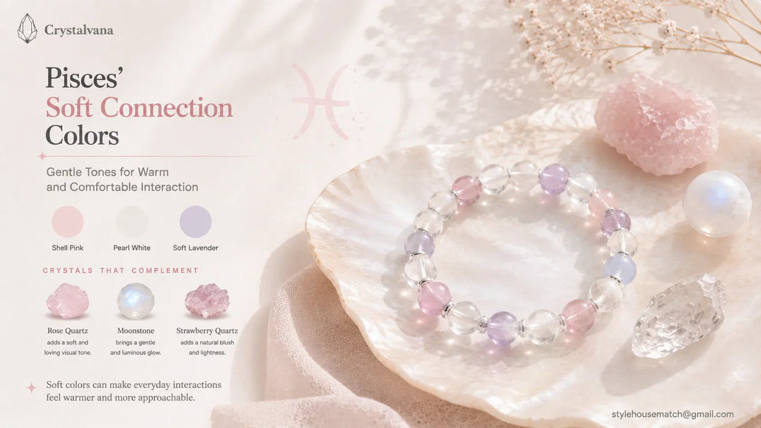 Pisces lucky colors crystal bracelet matching guide - sea green ocean blue lavender silver pearl white soft pink