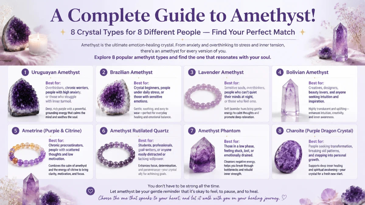 8 types of Amethyst crystals — Uruguayan lavender and chevron amethyst varieties guide | Crystalvana