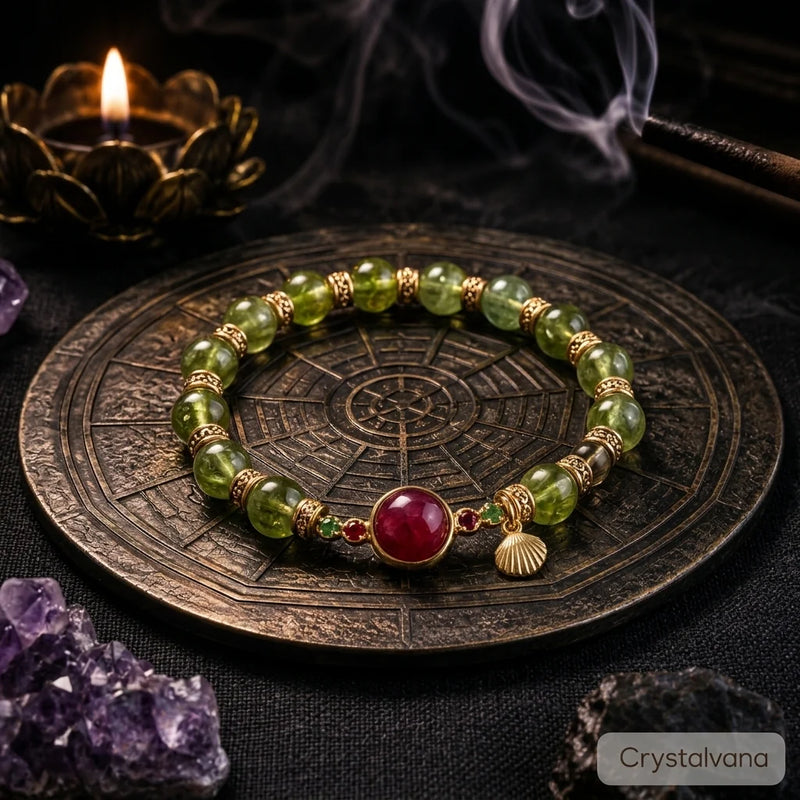 Green aventurine crystal bracelet worn on the wrist for heart chakra balance