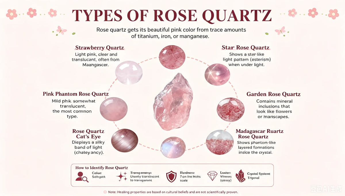 Rose Quartz crystals complete guide - meaning healing properties and uses for love and emotional balance | Crystalvana