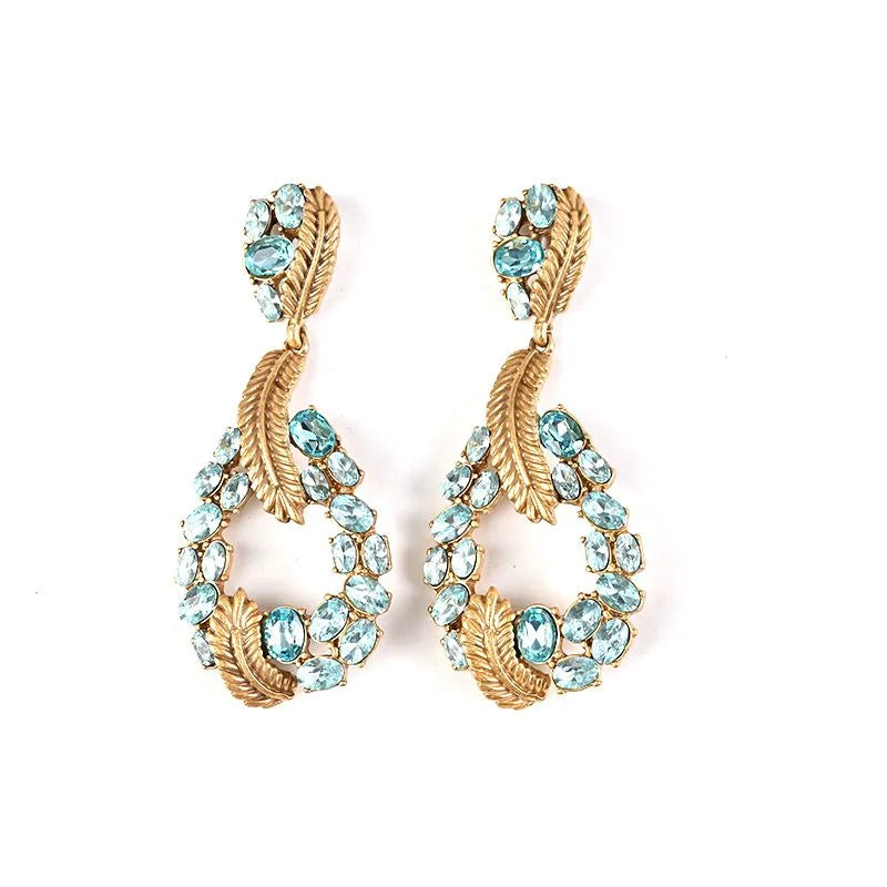 Chinese Vintage K9 Crystal Gold Plated Earrings Baroque Dangle Earrings Light Luxury