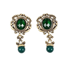 Vintage Emerald Rhinestone Earrings Court Style Antique Finish Dangle Earrings