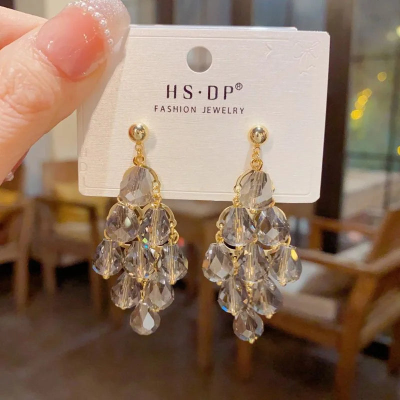 Crystalvana handcrafted crystal jewelry - Long Crystal Tassel Drop Earrings | Bohe