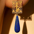 Egyptian carved blue teardrop dangle earrings vintage style artisan fashion jewelry by Crystalvana