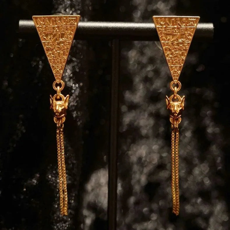 Egyptian Bastet Cat Goddess earrings - handcrafted natural crystal jewelry by Crystalvana