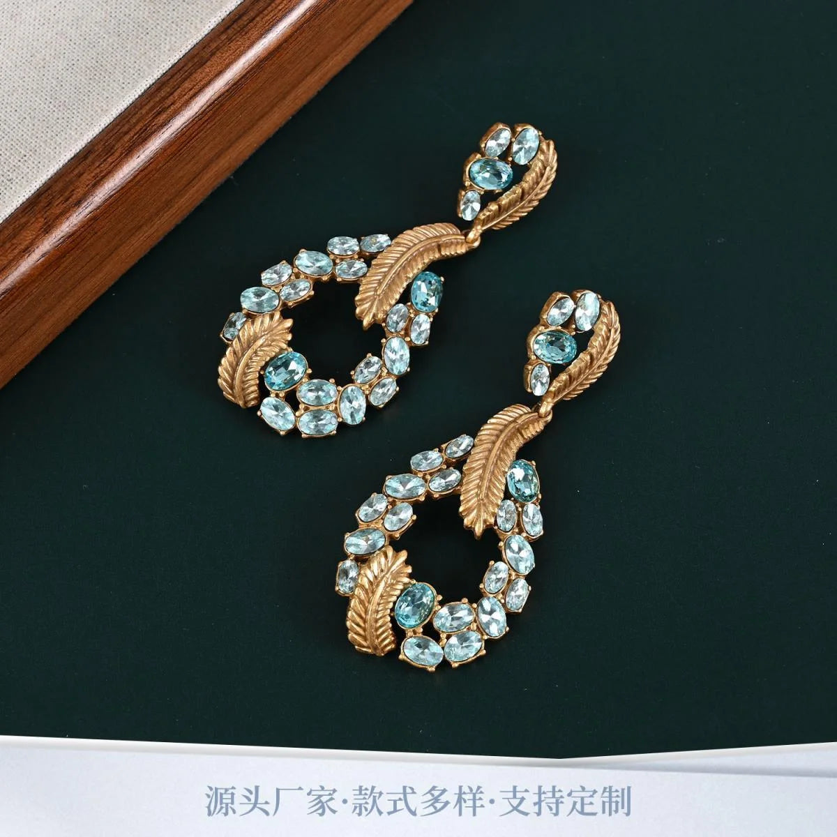Chinese Vintage K9 Crystal Gold Plated Earrings Baroque Dangle Earrings Light Luxury