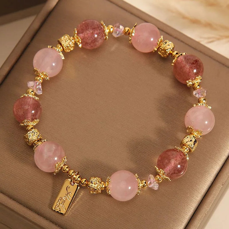 Crystalvana handcrafted crystal jewelry - Strawberry Quartz Crystal Bracelet | Lov