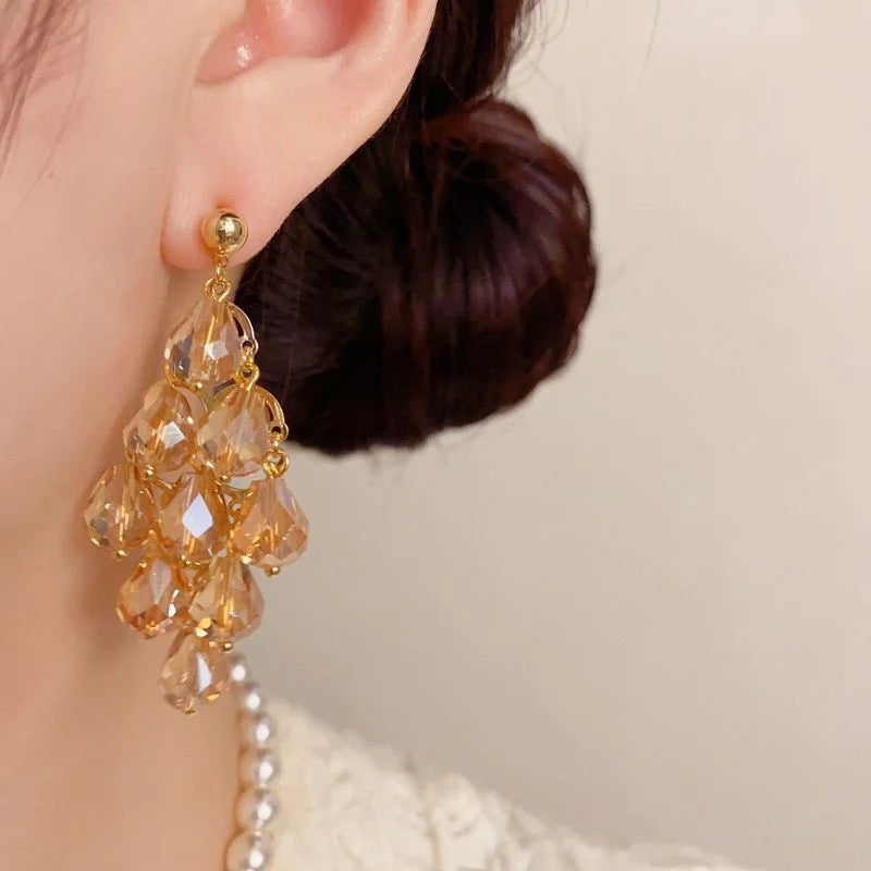 Crystalvana handcrafted crystal jewelry - Long Crystal Tassel Drop Earrings | Bohe