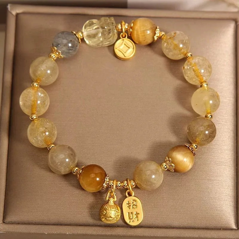 Natural Tiger Eye Bracelet Wealth Beast Charm Pendant New Chinese Style Crystal Bracelet