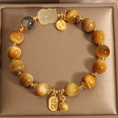 Natural Tiger Eye Bracelet Wealth Beast Charm Pendant New Chinese Style Crystal Bracelet