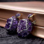 Lifestyle shot of amethyst jewelry set worn elegantly — crystal jewelry gift set for healing and wellness by Crystalvana
