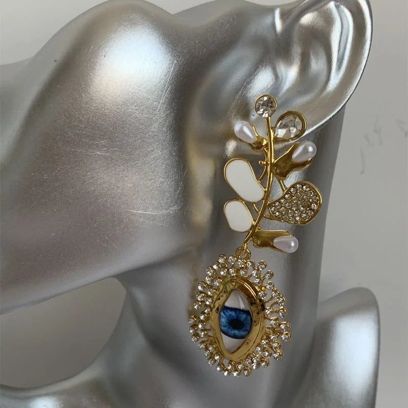 Vintage Eye Tree Leaf Dangle Earrings Oil Drop Tassel Earrings Bohemian Gothic