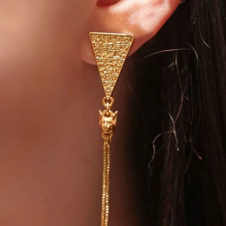 Lifestyle shot of egyptian crystal earrings worn elegantly — natural crystal earrings for positive energy by Crystalvana