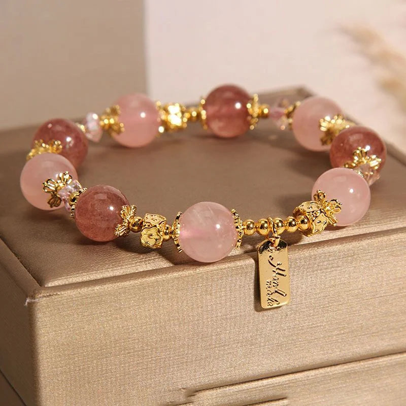 Crystalvana handcrafted crystal jewelry - Strawberry Quartz Crystal Bracelet | Lov