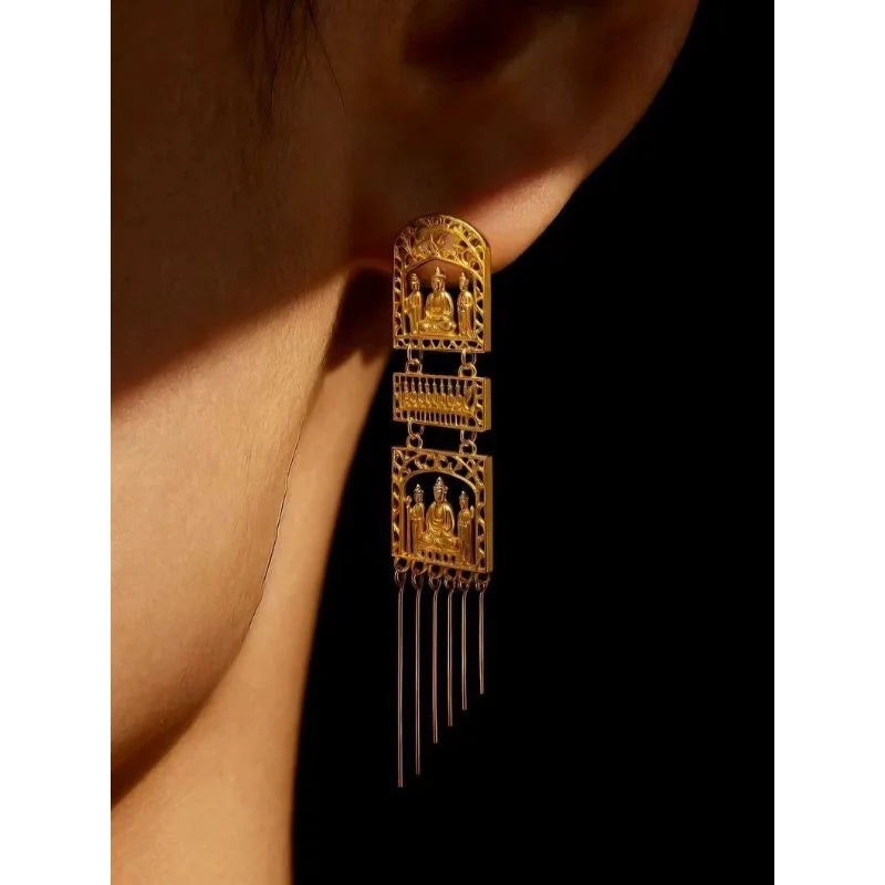Side angle view of chinese vintage crystal earrings — natural crystal earrings for positive energy by Crystalvana