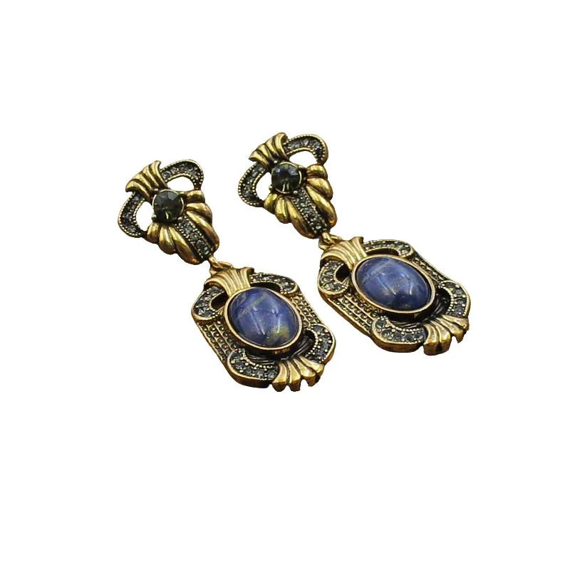 French Court Vintage Heavy Gemstone Earrings Gold Tone Antique Rhinestone Earrings
