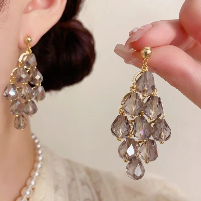 Crystalvana handcrafted crystal jewelry - Long Crystal Tassel Drop Earrings | Bohe