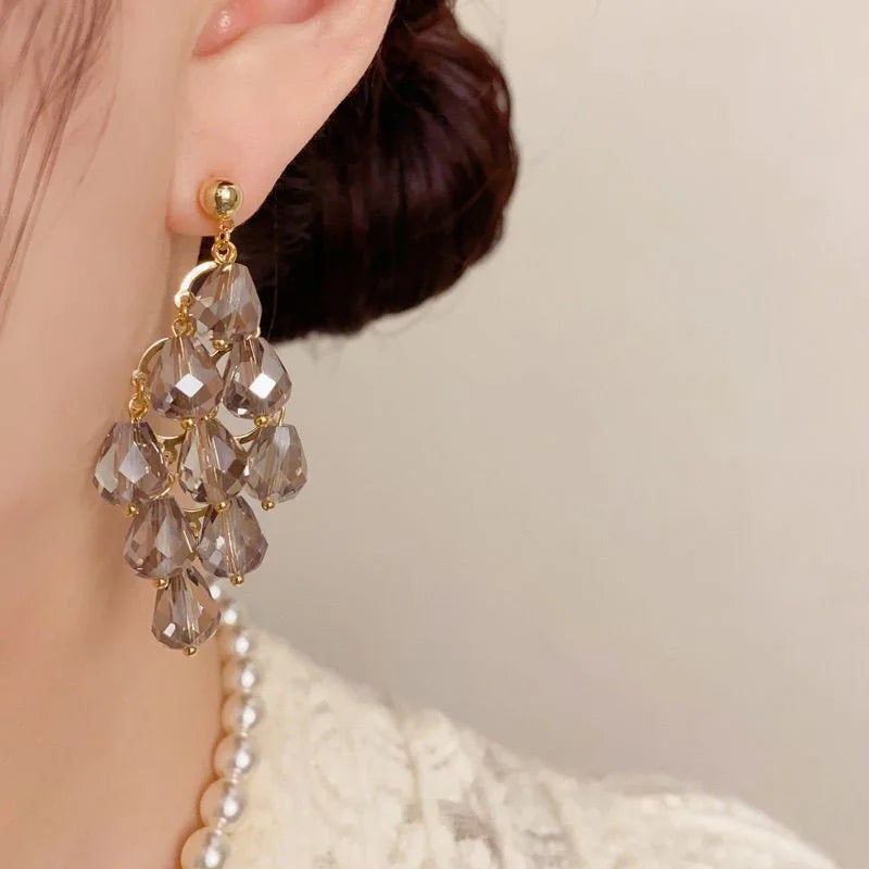 Crystalvana handcrafted crystal jewelry - Long Crystal Tassel Drop Earrings | Bohe