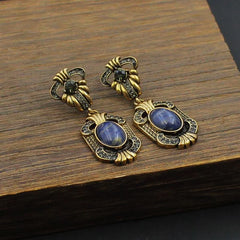 French Court Vintage Heavy Gemstone Earrings Gold Tone Antique Rhinestone Earrings