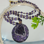 Detail texture of amethyst natural stone surface — crystal jewelry gift set for healing and wellness by Crystalvana