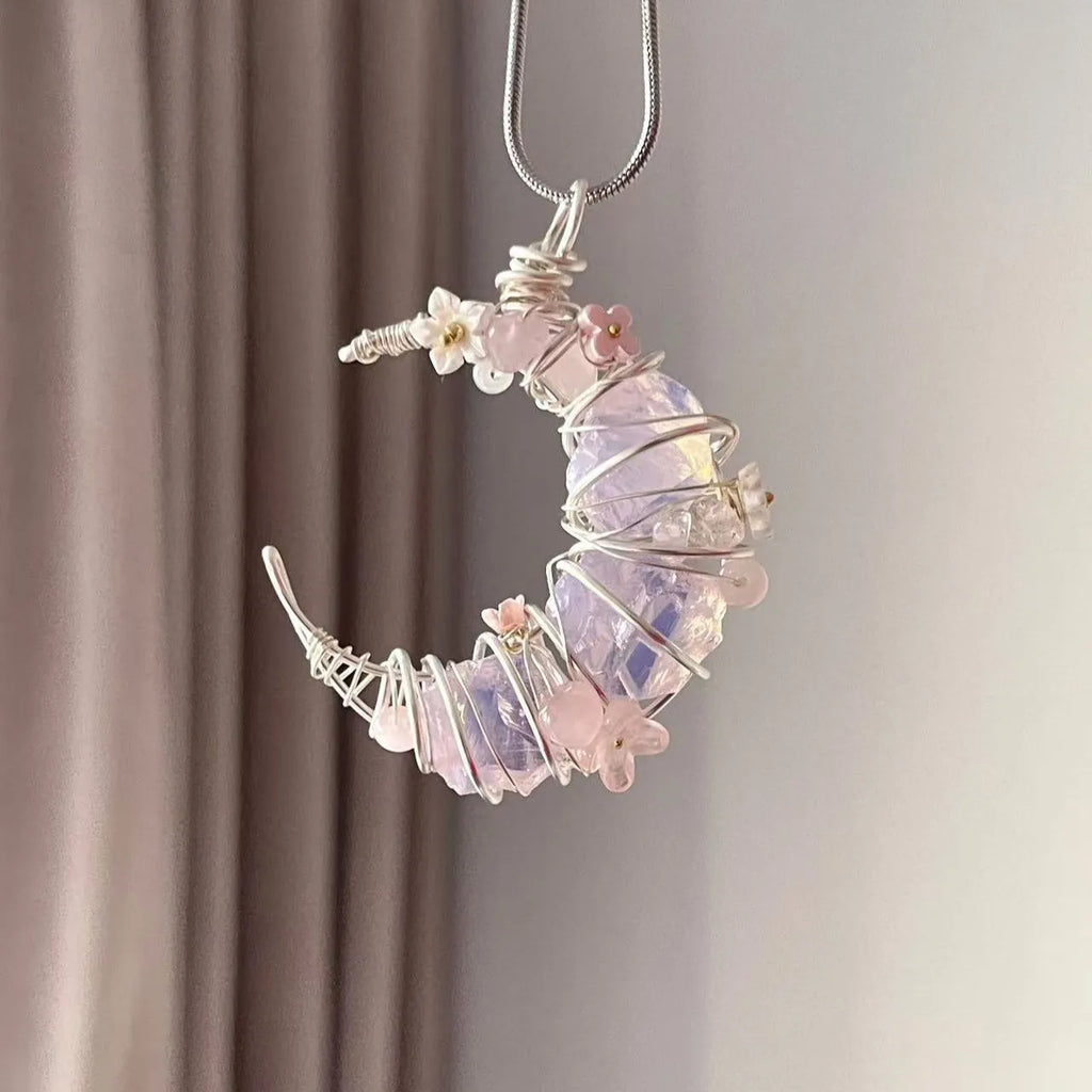 Raw Crystal necklace styled on model wrist — handcrafted crystal necklace for positive energy by Crystalvana