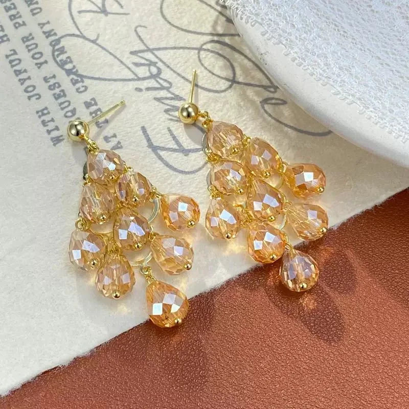Crystalvana handcrafted crystal jewelry - Long Crystal Tassel Drop Earrings | Bohe