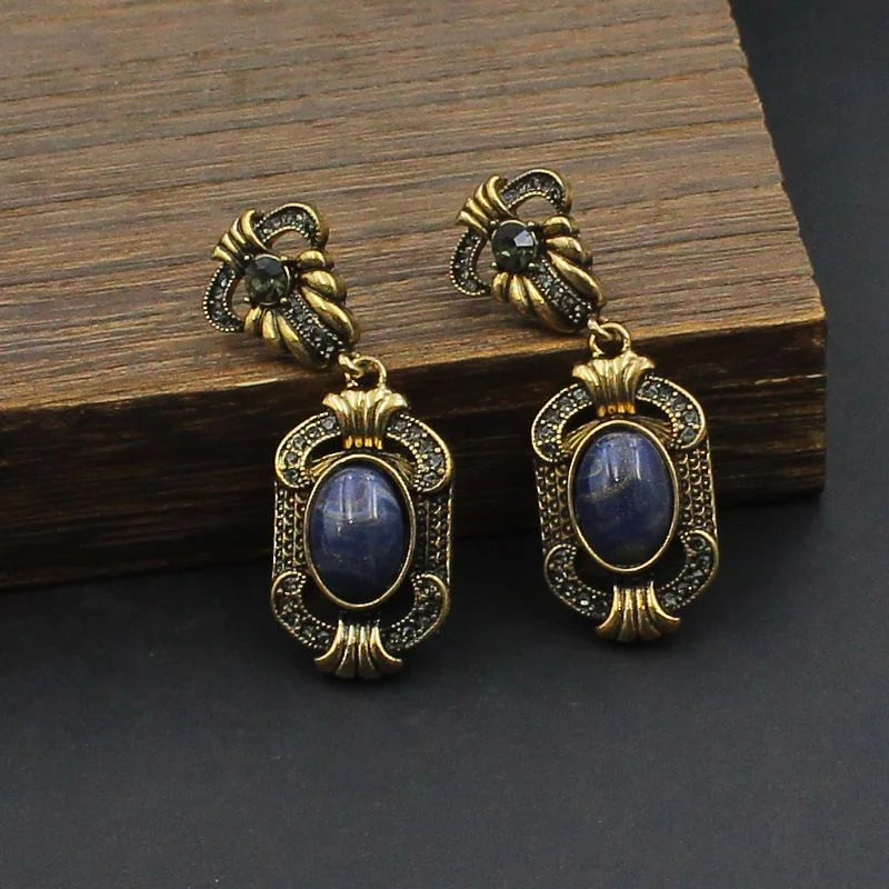 French Court Vintage Heavy Gemstone Earrings Gold Tone Antique Rhinestone Earrings