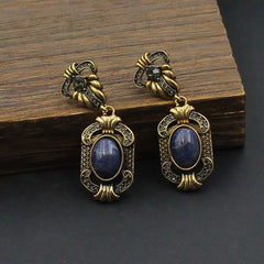 French Court Vintage Heavy Gemstone Earrings Gold Tone Antique Rhinestone Earrings