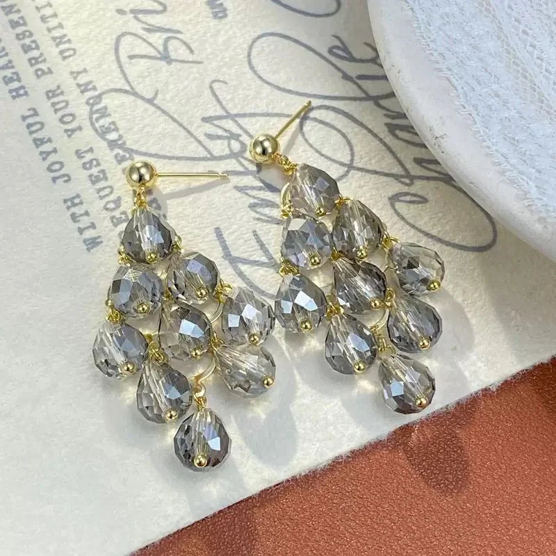 Crystalvana handcrafted crystal jewelry - Long Crystal Tassel Drop Earrings | Bohe