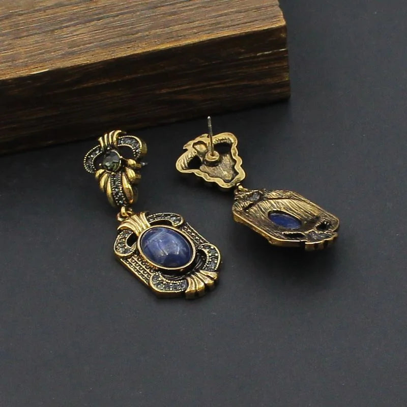 French Court Vintage Heavy Gemstone Earrings Gold Tone Antique Rhinestone Earrings