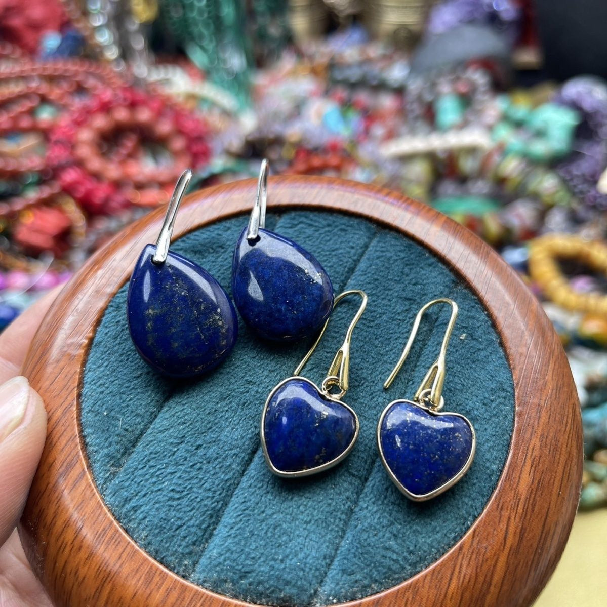 Natural Lapis Lazuli 18x25mm Teardrop 16mm Heart Earrings 14K Gold Plated Dangle Earrings