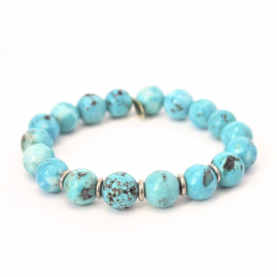 Bright Turquoise crystal bracelet with sterling silver rings - handcrafted healing jewelry by Crystalvana