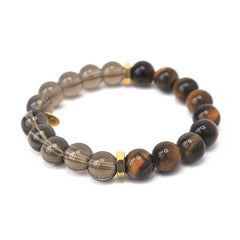 Tiger Eye and Smoky Quartz crystal bracelet with gold accents - handcrafted healing jewelry by Crystalvana