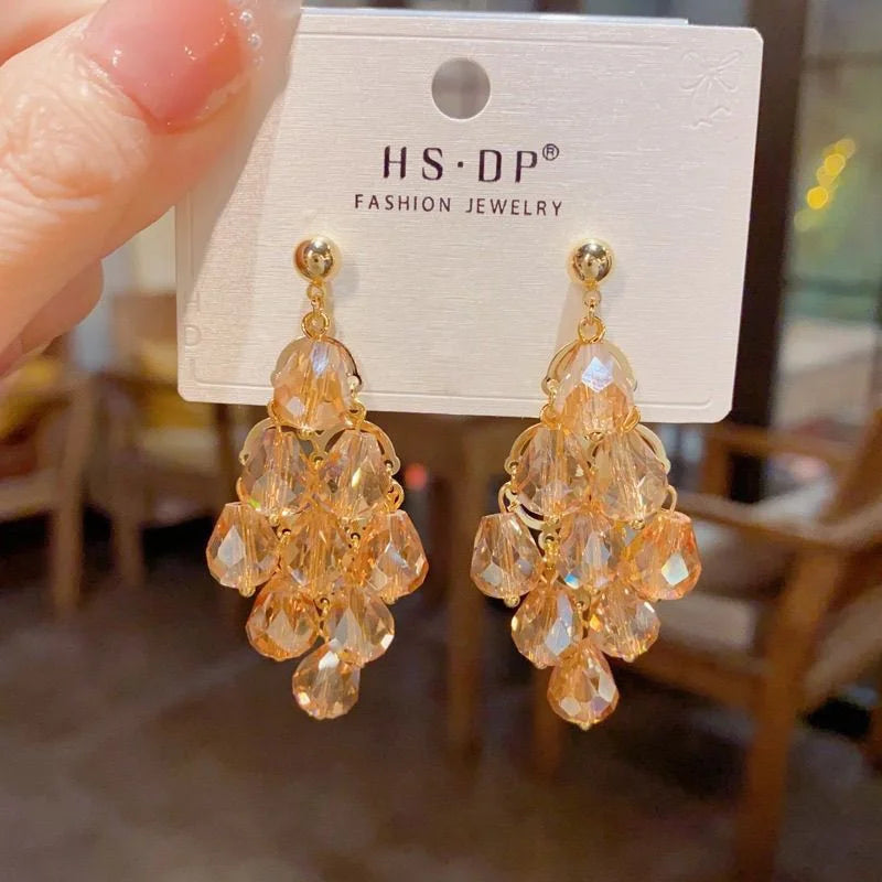 Crystalvana handcrafted crystal jewelry - Long Crystal Tassel Drop Earrings | Bohe