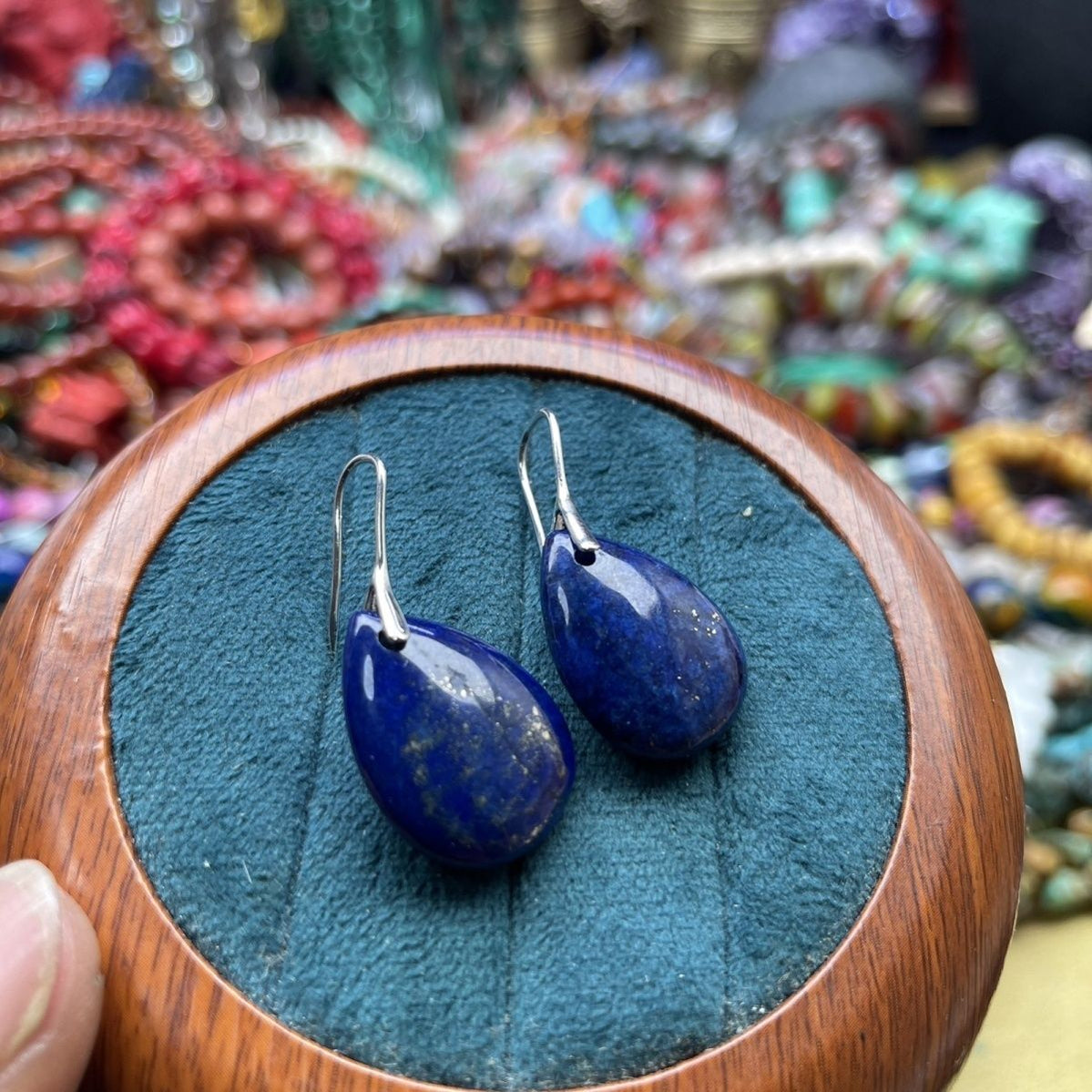 Natural Lapis Lazuli 18x25mm Teardrop 16mm Heart Earrings 14K Gold Plated Dangle Earrings
