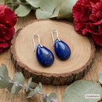 Natural Lapis Lazuli teardrop dangle earrings 14K gold plated - handcrafted gemstone earrings by Crystalvana