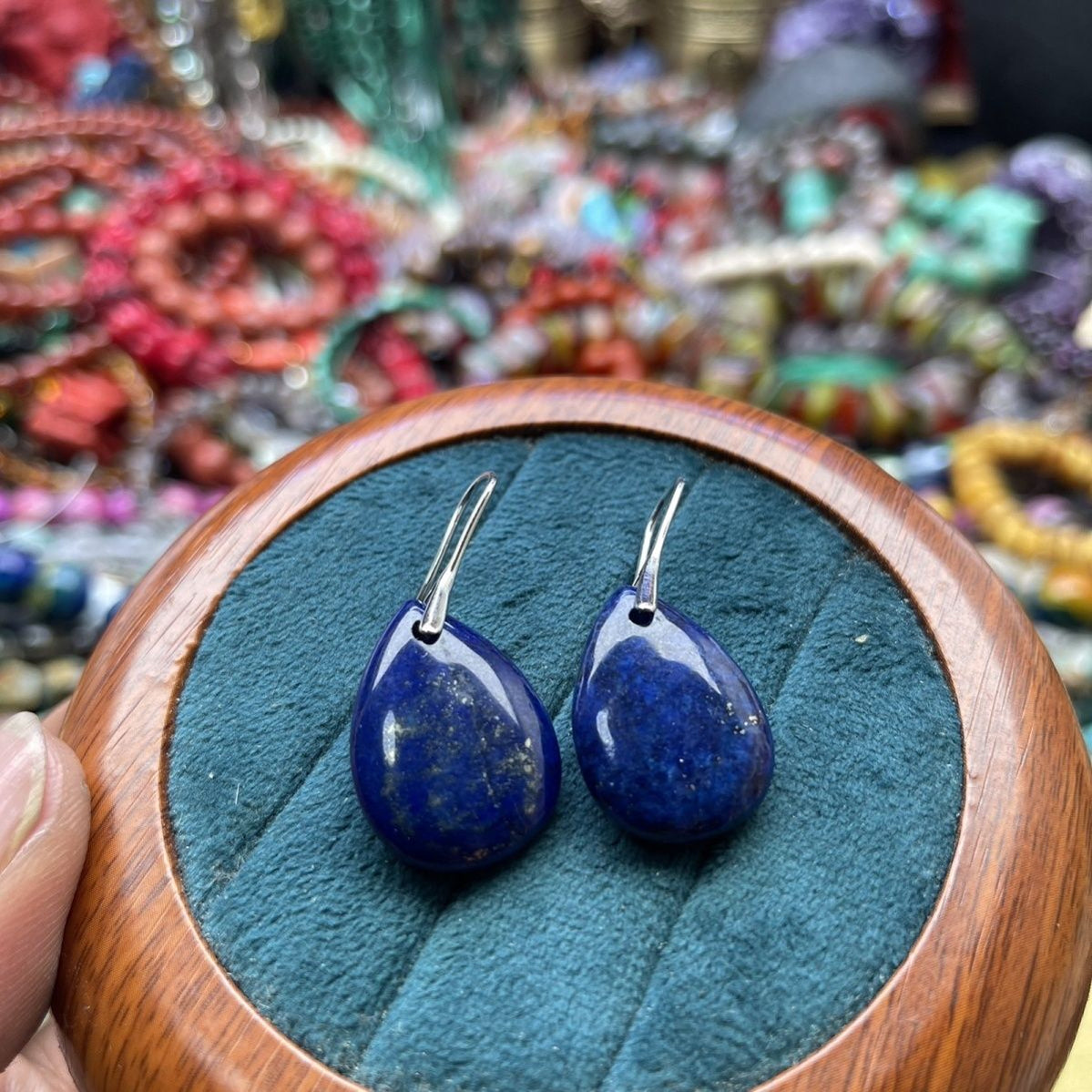 Natural Lapis Lazuli 18x25mm Teardrop 16mm Heart Earrings 14K Gold Plated Dangle Earrings