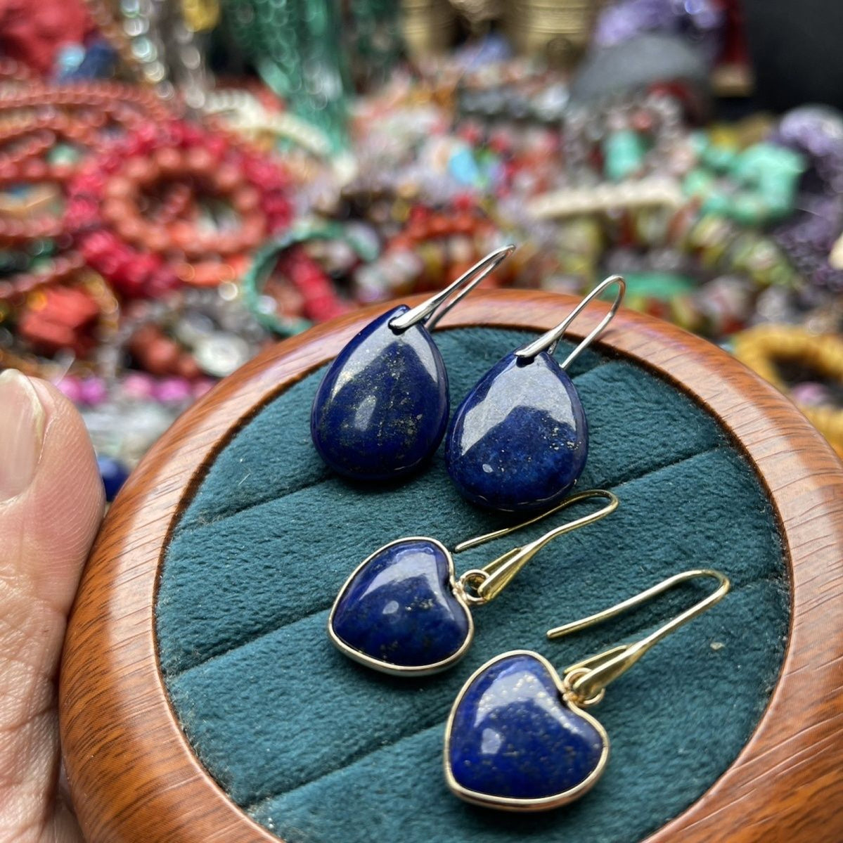 Natural Lapis Lazuli 18x25mm Teardrop 16mm Heart Earrings 14K Gold Plated Dangle Earrings