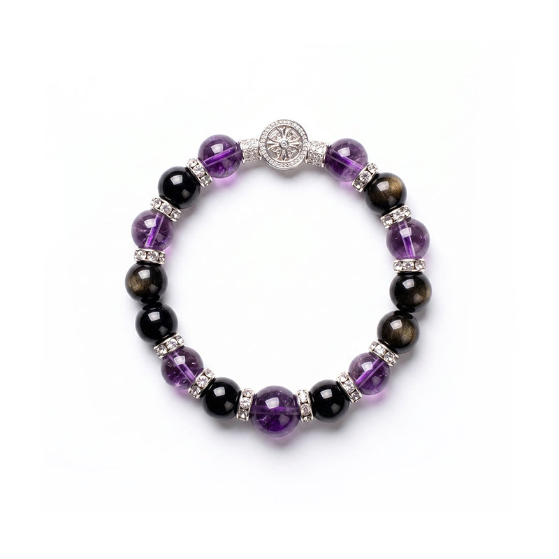 Night Sovereign — Dark Amethyst & Silver Obsidian Bracelet | Crystalvana